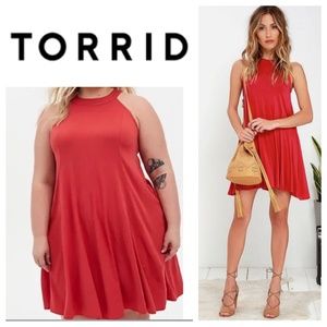 Torrid Sz 2 2X XXL 18 20 Dress Ribbed Trapeze Swing Red Coral Keyhole Slvlss